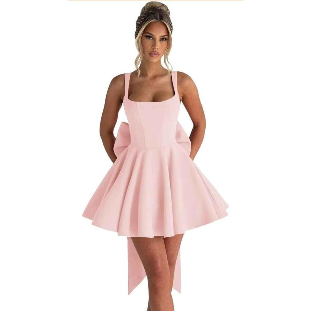 Formal Pink Bridal Homecoming mini dress Sz Small bow Coquette Bachelorette